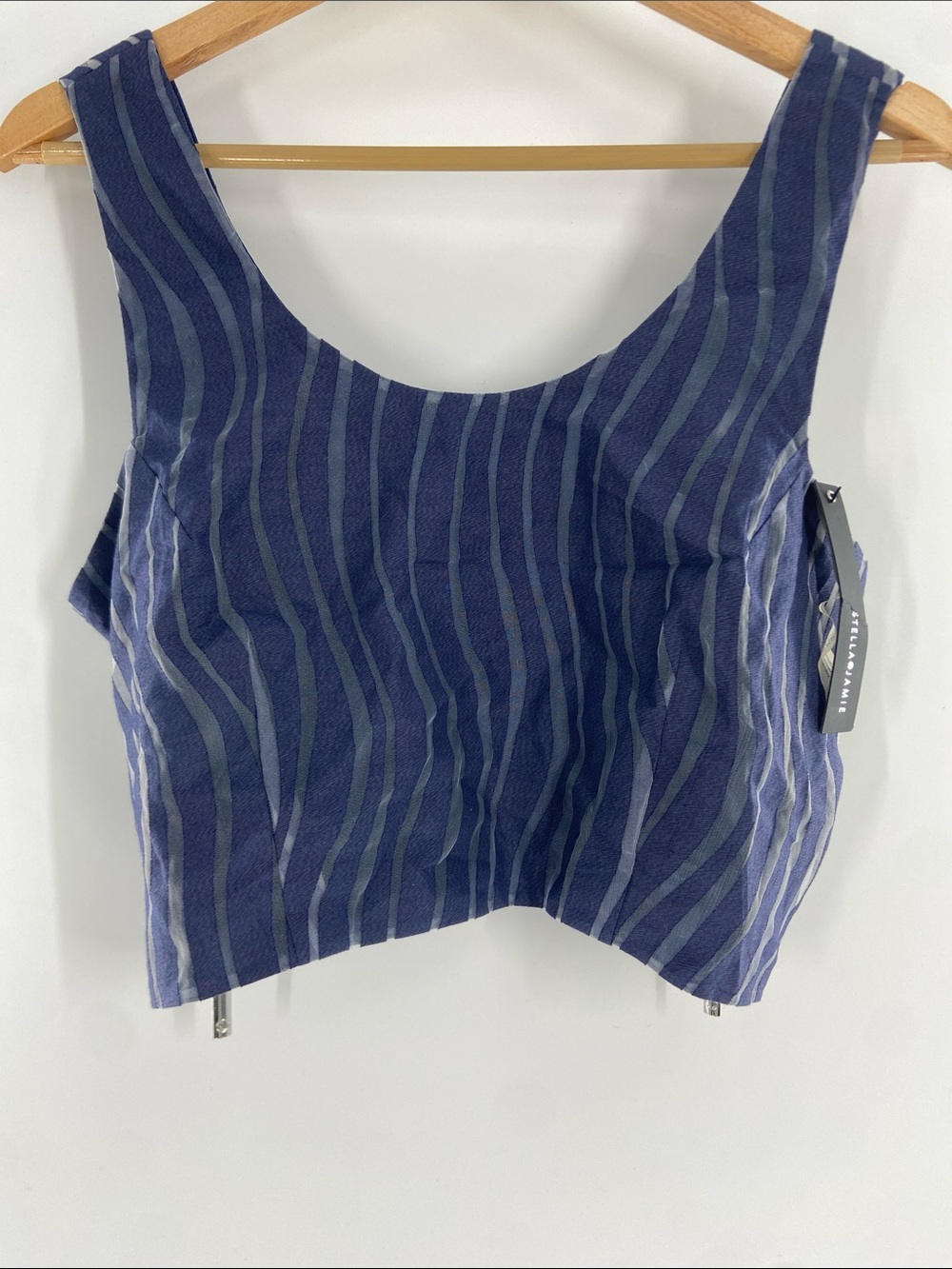 Stella Jamie Blue and Gray Striped Crop Top Size L NWT
